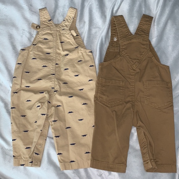 Kids khaki alligator embroidered overalls just one you and camel colored 6 month - Picture 2 of 5